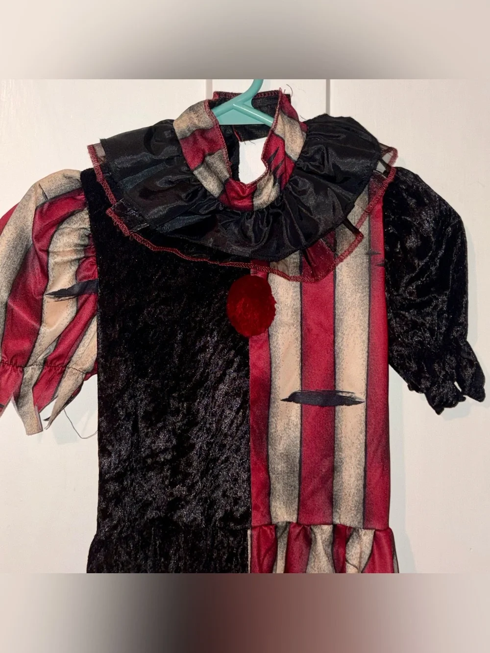 Kids Black & Red Evil Clown Costume and Mallet size M (10)